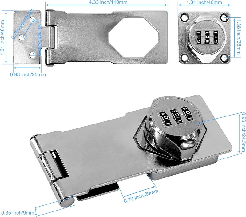 Redunest Password Rotary Hasp Lock - Silver - Image 2